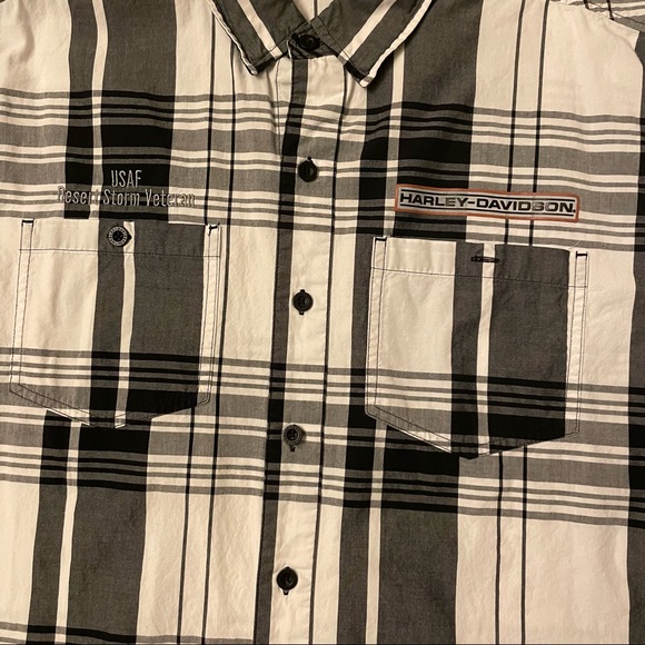 Harley-Davidson Men's Plaid Shirt USAF Desert Storm Veteran Size XL Black White - Picture 3 of 5
